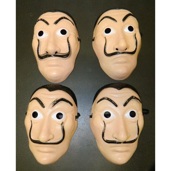Salvador Dali Style Plastic Face Masks Costume Cosplay Money Heist Set Of 4 - Picture 1 of 10